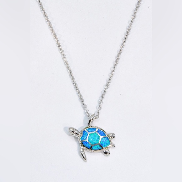 Opal Turtle Pendant Chain-Link Necklace - Picture 1 of 5